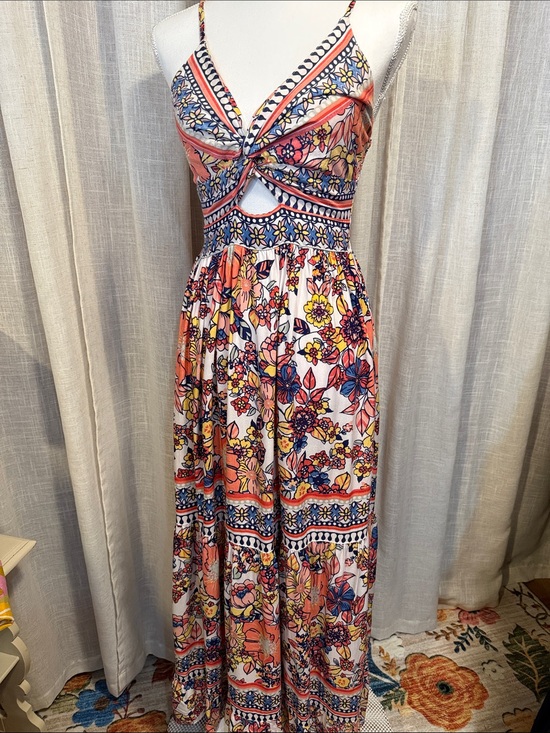 Angie Dresses & Skirts - Angie Floral Boho Maxi Dress Twist Front Keyhole Smocked Back Size Small